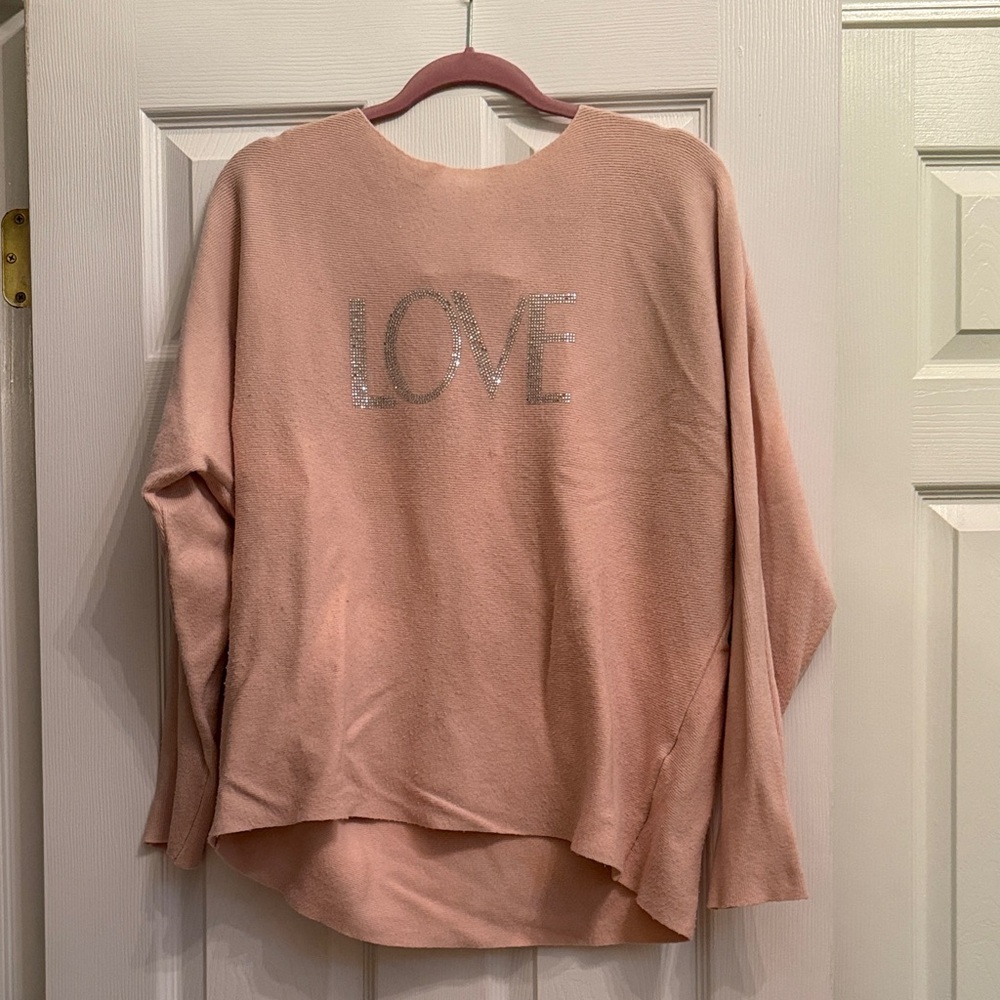 Pink Crew Neck Sweater with Silver Accents